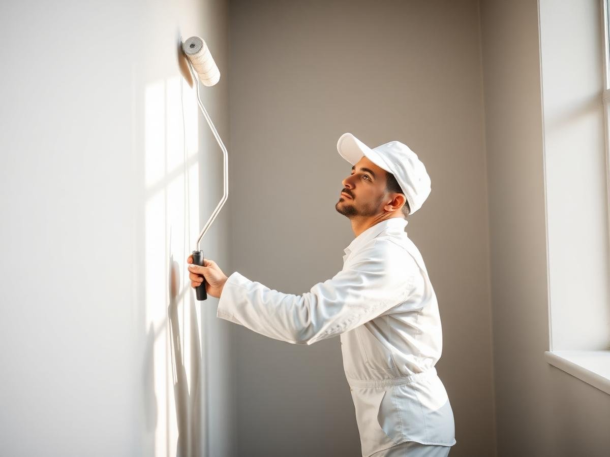 Profissional da BM Pinturas pintando parede